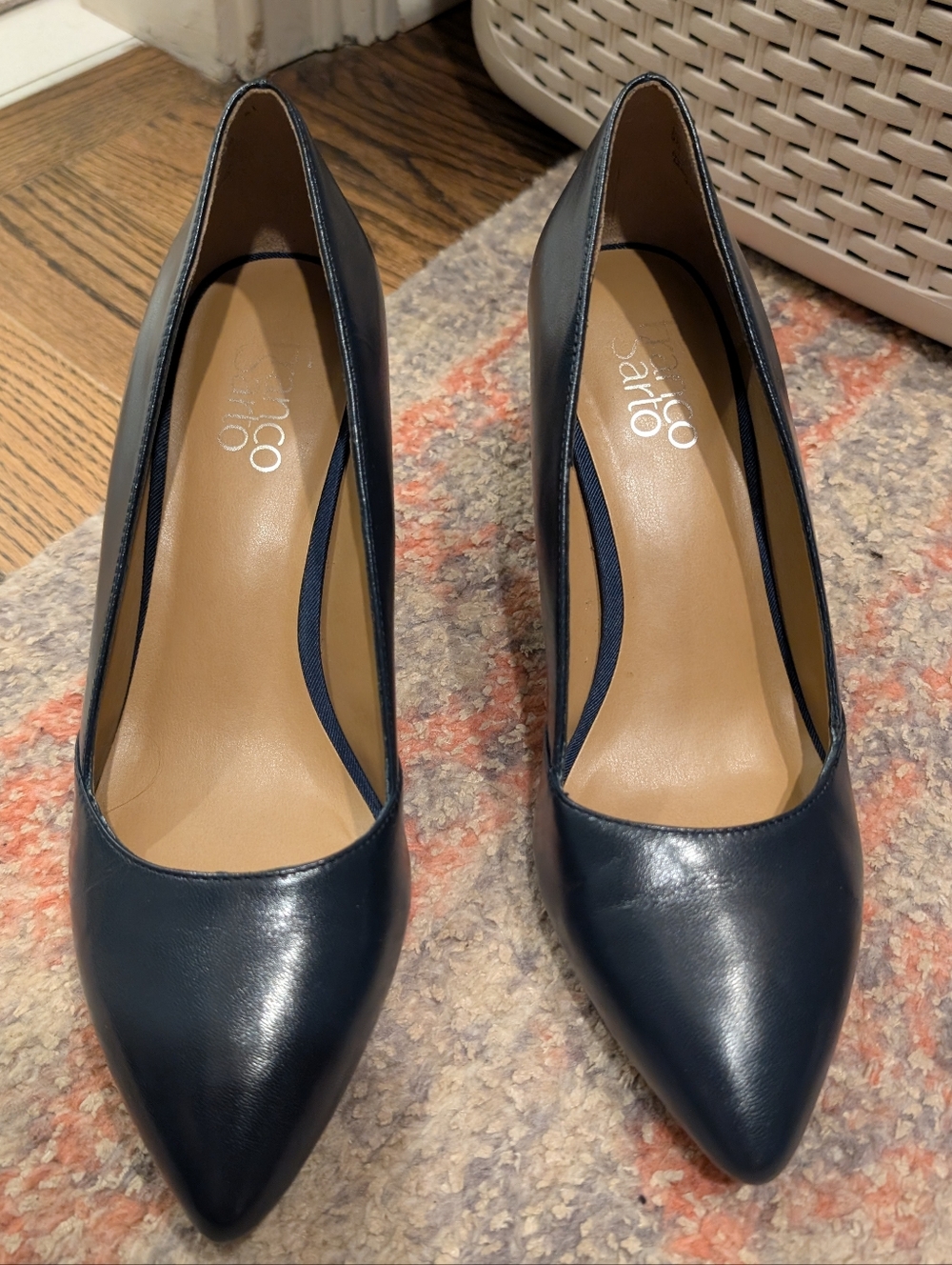 Franco Sarto Navy Pointed-Toe Leather Pumps
